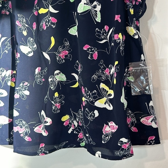 ModCloth ruffle short sleevebutterfly floral top size xxs women’s navy top new - Picture 4 of 9